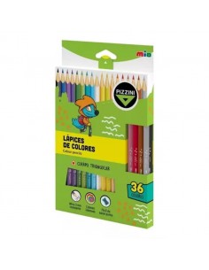 Lapices De Madera Triangulares Largos 36 Colores Pizzini...
