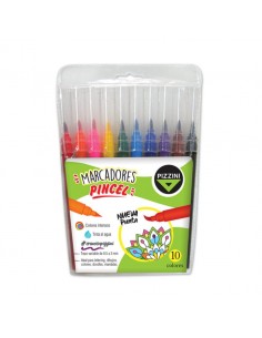 Marcador Pizzini Punta Pincel Al Agua Estuche 10 Colores...