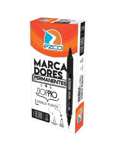 Marcador Ezco Doble Punta Doppio Negro