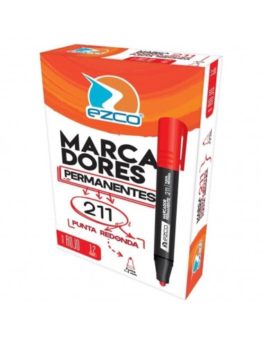 Marcador Ezco Permanente 211 Punta Redonda Rojo