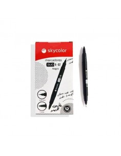 Marcador Skycolor Duo X-02 Doble Punta Permanente 0.4 Negro