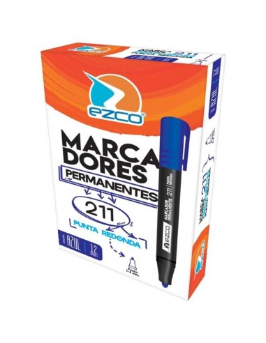 Marcador Ezco Permanente 211 Punta Redonda Azul