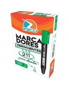 Marcador Ezco Permanente 211 Punta Redonda Verde