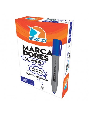 Marcador Al Agua Ezco 220 Punta Redonda Azul