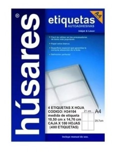 Etiqueta Husares H34104 10,50 X 14,76 4 Etiq. X Hoja Paq...